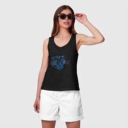 Майка женская хлопок Контур головы синего тигра, арт лайн, цвет: черный — фото 2