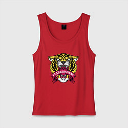 Майка женская хлопок Бесстрашный гордый тигр, цвет: красный