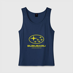 Майка женская хлопок Subaru Bububaru желтая, цвет: тёмно-синий