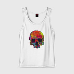 Майка женская хлопок Cool color skull, цвет: белый