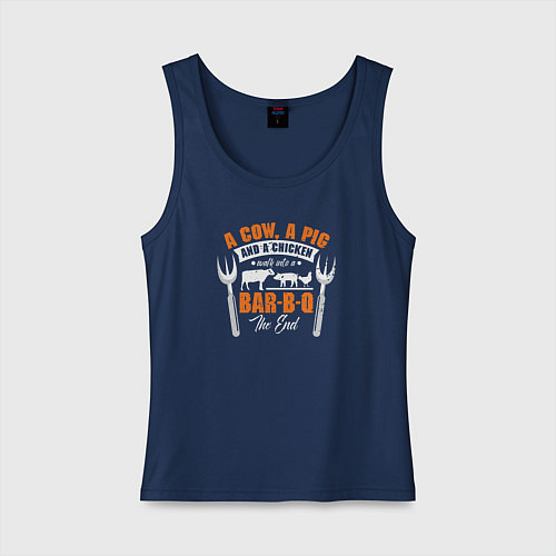 Женская майка Корова, свинья и курица пошли в Бар-Би-Кю, конец / Тёмно-синий – фото 1