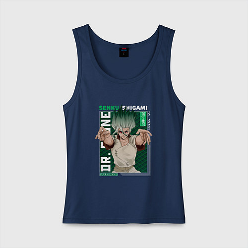 Женская майка Доктор Стоун Dr Stone, Сэнку Ишигами / Тёмно-синий – фото 1