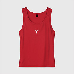 Майка женская хлопок TESLA WHITE LOGO МИНИМАЛИЗМ, цвет: красный