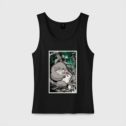 Женская майка Спящий Тоторо с лесу / Черный – фото 1