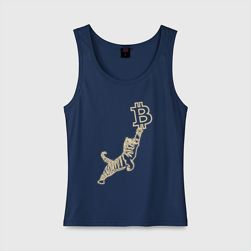 Женская майка Биткоин с тигром в неоновом свечении / Тёмно-синий – фото 1
