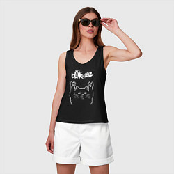 Майка женская хлопок Blink 182 Рок кот, цвет: черный — фото 2