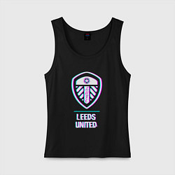 Майка женская хлопок Leeds United FC в стиле Glitch, цвет: черный