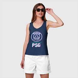 Майка женская хлопок PSG FC в стиле Glitch, цвет: тёмно-синий — фото 2