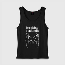 Майка женская хлопок Breaking Benjamin Рок кот, цвет: черный