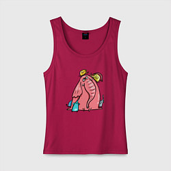 Майка женская хлопок Розовая слоника со слонятами, цвет: маджента