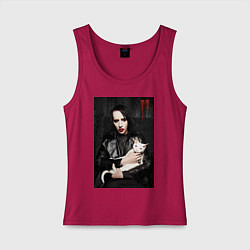 Майка женская хлопок Marilyn Manson and cat, цвет: маджента