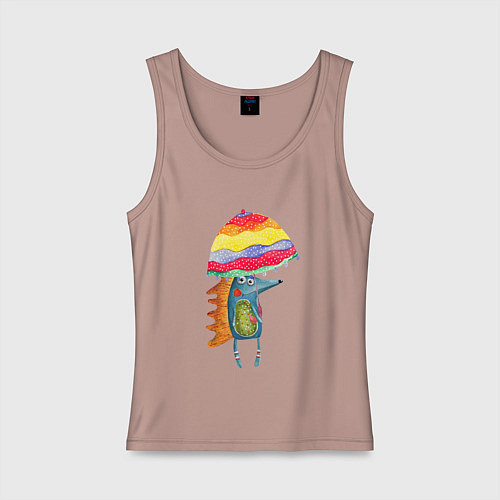 Женская майка Ежик под зонтиком / Пыльно-розовый – фото 1