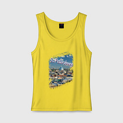 Майка женская хлопок Санкт-Петербург Панорама, цвет: желтый