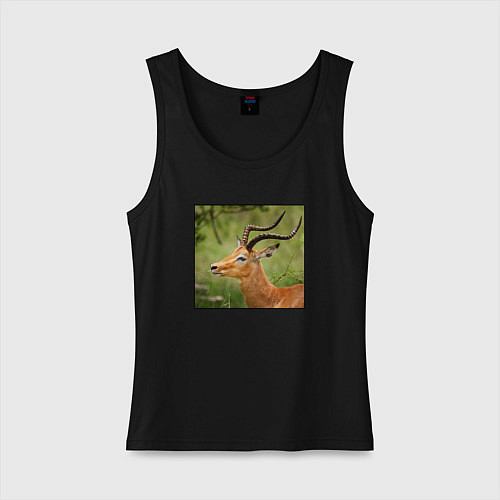 Женская майка Газель антилопа среди деревьев / Черный – фото 1