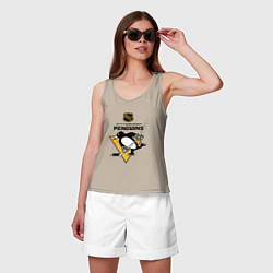 Майка женская хлопок Питтсбург Пингвинз НХЛ логотип, цвет: миндальный — фото 2