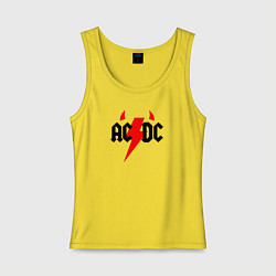Майка женская хлопок AC DC - рога, цвет: желтый