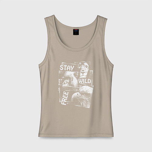 Женская майка Поп арт голова животного и птицы / Миндальный – фото 1