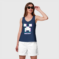 Майка женская хлопок Minecraft в стиле glitch и баги графики, цвет: тёмно-синий — фото 2