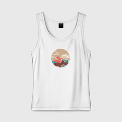 Майка женская хлопок Большая океанская волна и пустой остров на закате, цвет: белый
