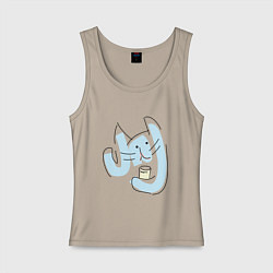 Майка женская хлопок Котик с стаканом, цвет: миндальный