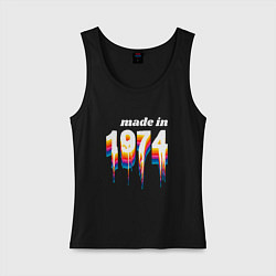 Майка женская хлопок Made in 1974 liquid art, цвет: черный