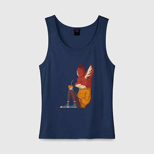 Женская майка Отдыхающий лис / Тёмно-синий – фото 1