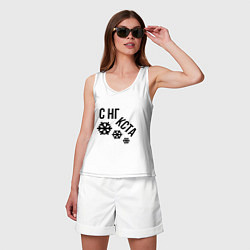 Майка женская хлопок Снежинки и надпись с нг кста, цвет: белый — фото 2