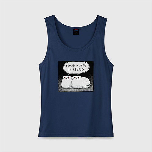 Женская майка Мрачный кот - тупой человек тупой / Тёмно-синий – фото 1