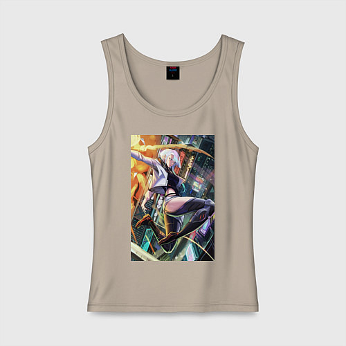 Женская майка Люси выпрыгивает из башни Арасаки после взрыва / Миндальный – фото 1