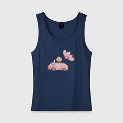 Майка женская хлопок Мишка едет на автомобиле, цвет: тёмно-синий