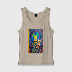 Майка женская хлопок Bart Simpson and cats - нейросеть - плакат, цвет: миндальный