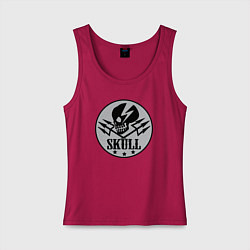 Майка женская хлопок Серый череп и два трезубца, цвет: маджента