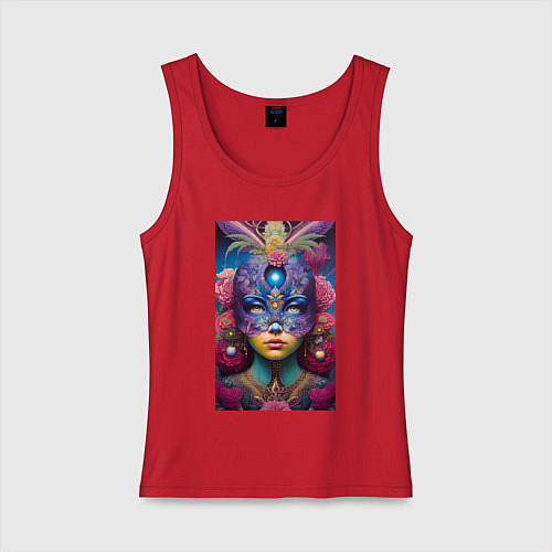 Женская майка Девушка в маскарадной маске - нейросеть / Красный – фото 1
