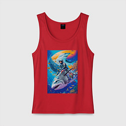 Майка женская хлопок Cyber shark - ocean and space - art, цвет: красный