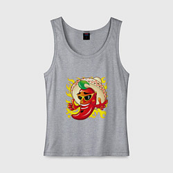 Майка женская хлопок Горячий мексиканский перчик чили, цвет: меланж