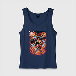 Майка женская хлопок Атака Манки Д Луффи, цвет: тёмно-синий