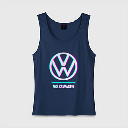 Майка женская хлопок Значок Volkswagen в стиле glitch, цвет: тёмно-синий