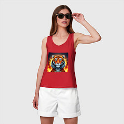 Майка женская хлопок Огненный тигр, цвет: красный — фото 2