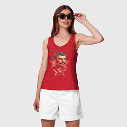 Майка женская хлопок Граффити Сталин, цвет: красный — фото 2
