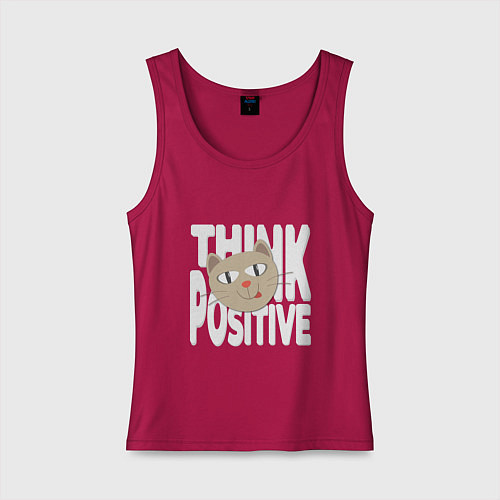 Женская майка Забавный кот и надпись Think positive / Маджента – фото 1