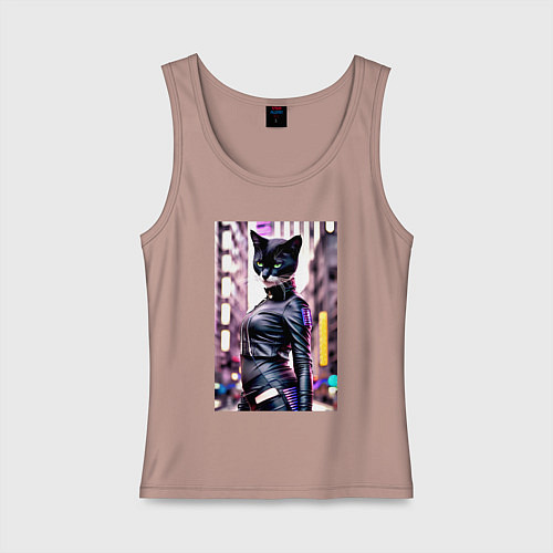 Женская майка Cool black cat - neural network - fashionista / Пыльно-розовый – фото 1