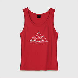 Майка женская хлопок Лес и горы минимализм, цвет: красный