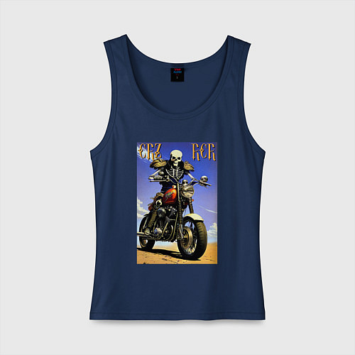 Женская майка Crazy racer - skeleton - motorcycle / Тёмно-синий – фото 1