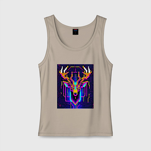 Женская майка Рогатый пиксельный олень / Миндальный – фото 1