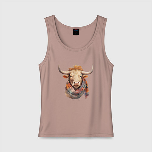 Женская майка Бык в шарфе осень / Пыльно-розовый – фото 1