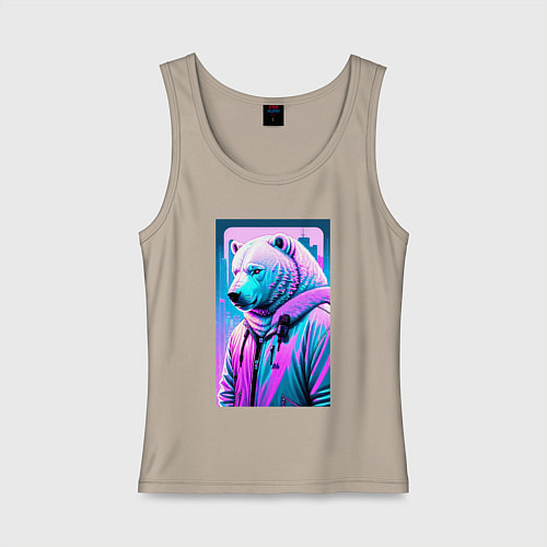 Женская майка Белый медведь - неоновое свечение / Миндальный – фото 1