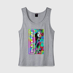 Майка женская хлопок Ким Джису - блэк пинк - музыка, цвет: меланж