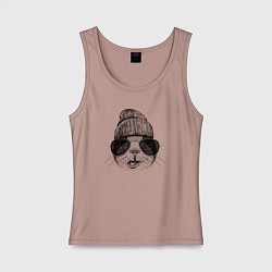 Майка женская хлопок Морская свинка в очках, цвет: пыльно-розовый