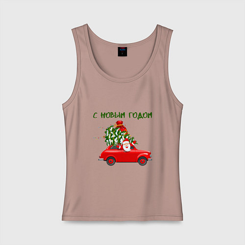 Женская майка Дед мороз на машине с ёлкой - с новым годом / Пыльно-розовый – фото 1