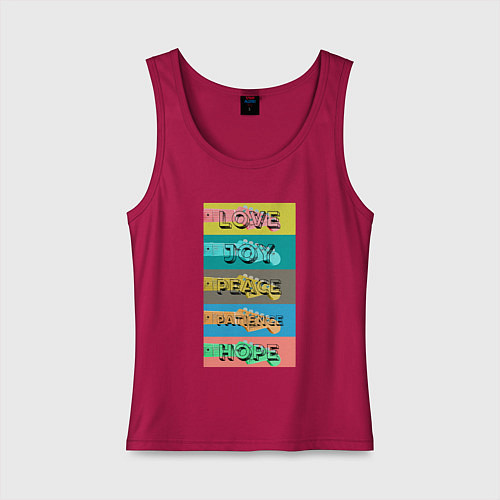 Женская майка Любовь радость мир терпение надежда / Маджента – фото 1